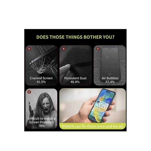 WSKEN IPHONE 14 PRO MAX SCREEN PROTECTOR WITH DUST CLEAN INSTALLING HOUSE-2 6.7" - Picture 3 of 6